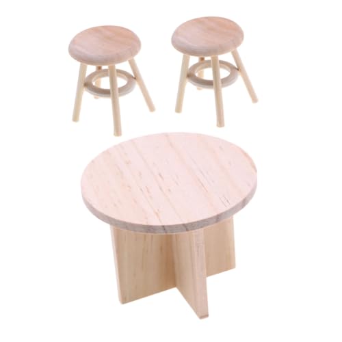 Warmhm 1 Set Puppenhausmöbel Puppenhaus Esstisch Mini Möbel Puppenhaustisch Und Stuhl Puppenhauszubehör Und Möbel Kleine Puppenhausmöbel Mini Stühle Holz Beige von Warmhm