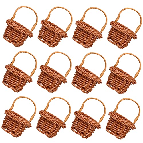 Warmhm 12 Stück Gewobener Korb ablagekörbe kühlkorb einkaufskorb mikrolandschaft Home Dekoration blumenkörbe kleine Picknickkörbe Miniatur Mini-Korbdekoration Puppenhaus-Mini-Korb Plastik von Warmhm