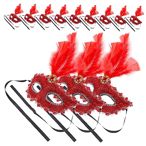 Warmhm 12 Stück Party-maske Maskiert Staubmaske Led-maske Explosion Grimasse Unbemalte Maskerade Aufblasbare Kostüme Goldene Maskerade Schutzmaske Gas-cosplay Halloweenkostüm Rot Feder von Warmhm