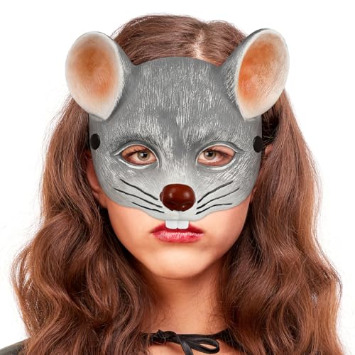 Warmhm 1stk 3d-mausmaske Ratten-halloween-kostüm Masken Bausatz Led-maske Böses Rattenkostüm Gefälligkeiten Für Maskerade-partys Kostüm Tier-cosplay-maske Wimperntusche Light Grey von Warmhm