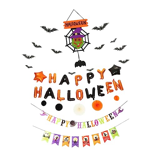 Warmhm 2 Sätze Halloween-Dekoration Halloween hängende Verzierung Luftballons mit schwarzen Buchstaben halloween banner halloween dekoration aufkleber hängende Halloween-Ornamente Vlies von Warmhm