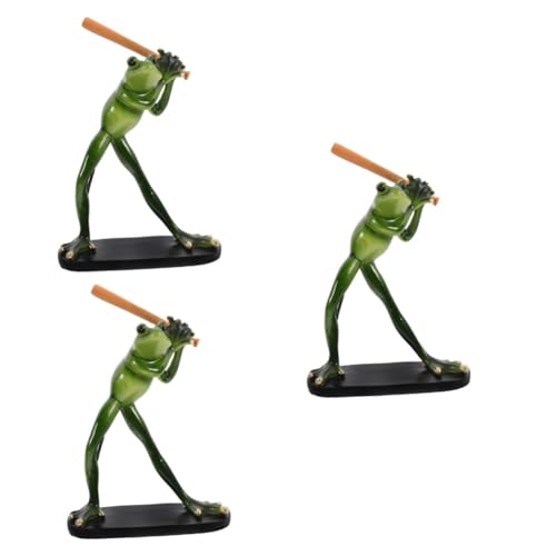 Warmhm 3 Stück Ornamente Tiergartenzubehör Froschskulptur Baseball Spielender Frosch Baseball Spielender Frosch Dekoration Miniatur Frosch Baseball Spielender Frosch Figur Frosch von Warmhm