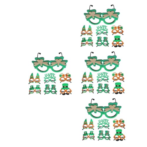 Warmhm 4 Sätze Party Dekoration Gläser Irische Festivalbrille Irische Partygeschenke St. Patricks Day Kleeblatt-kostümzubehör Irische Kleeblatt-sonnenbrille Glitzert Grün Abs 7 Stück * 4 von Warmhm