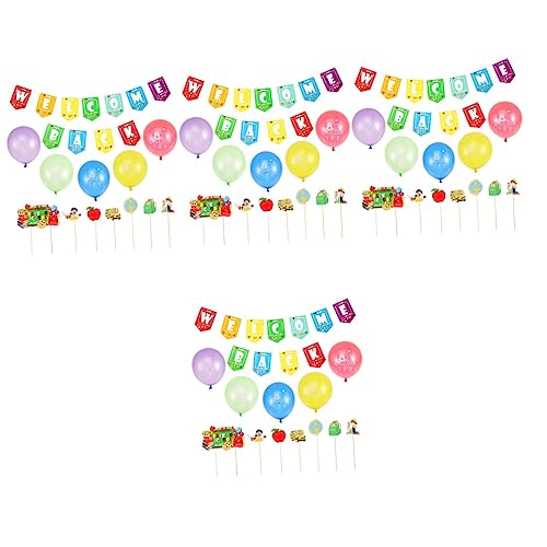 Warmhm 4 Sätze Partydekoration Cupcake-verzierung Cupcake-dekorationen Alles Zum Geburtstag Dekorationen Schulbus Willkommen Zurück-banner Kuchen Emulsion Pappbecher von Warmhm