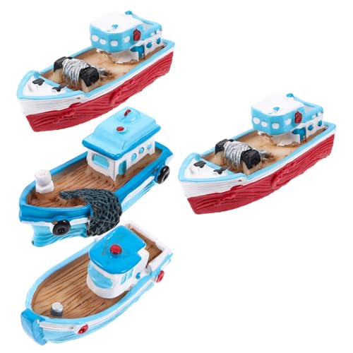 Warmhm 4 Stück Fischerbootverzierungen Schildkrötendekor Zubehör für Aquarien Titanic-Modell Miniaturen Boote offic cutermesserser Modell eines Fischereischiffs Schiffsdekor aus Kunstharz von Warmhm