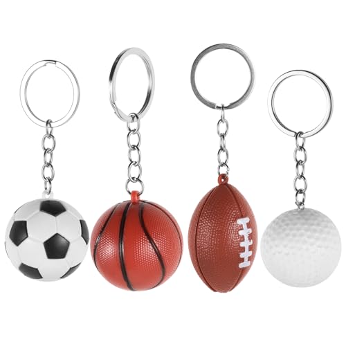 Warmhm 4 Stück Sportperiphere Fußball Schlüsselanhänger Masse Sportball-Schlüsselanhänger schlüsselanhänger set basketball schlüsselanhänger Schlüsselringe DIY liefert Plastik von Warmhm