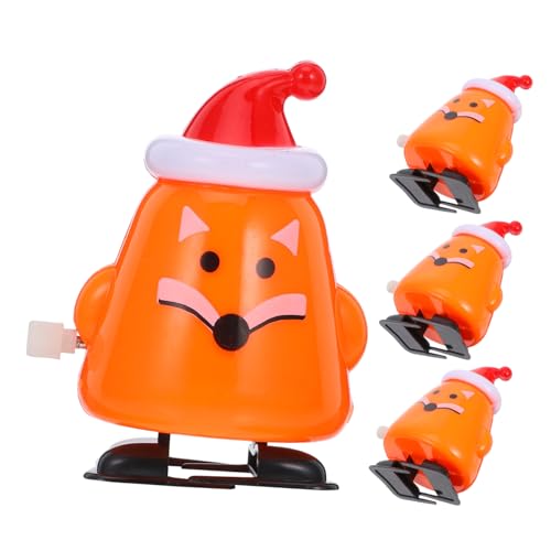 Warmhm 4 Stück Weihnachtsmütze Fuchs Fuchsfiguren Weihnachtsspielzeug für Kinder Fuchs Spielzeug Geburtstagsgeschenke Desktop-Ornament interessante Uhrwerkspielzeuge Partygeschenk Plastik von Warmhm