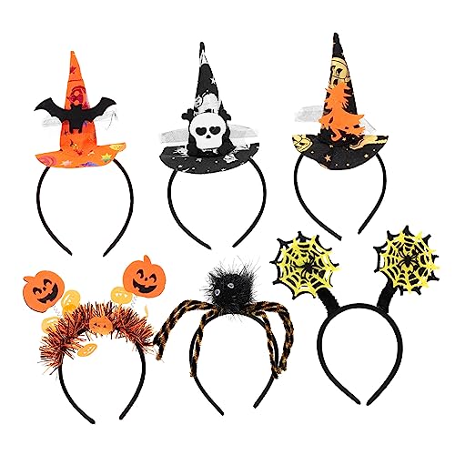 Warmhm 6 Stück Hexenhut Stirnband Make Up Stirnband Halloween Kopf Bopper Spinnen Stirnband Cosplay Kostüme Rollenspiel Kostüm Anzieh Kopfband Skelett Stirnband Kürbis Cosplay von Warmhm