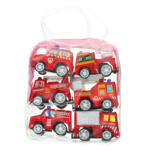 Warmhm 6 Teiliges Cartoon Mini Trägheits Rückziehauto Set Autotasche Kreativ Technikfahrzeug 6 Stück Autos Rot Kunststoff von Warmhm