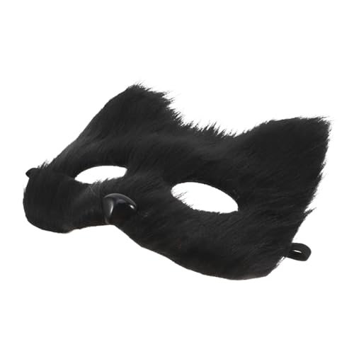 Warmhm Fuchs Maske Maskenball Maskenparty Cosplay-Maske Pelzige Masken realistische maske Halloween-Maske Plüschkatzenmasken Tiermasken mit halbem Gesicht Cosplay-Fuchsmaske Flanell Black von Warmhm