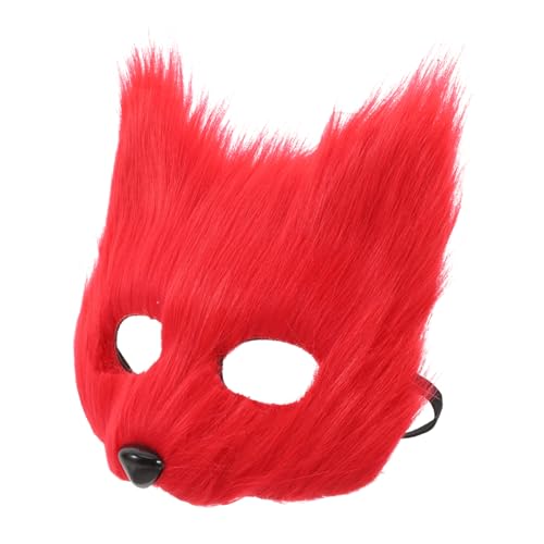 Warmhm Fuchs Maske Maskierte Maske Kostümparty Pelzige Fuchsmaske Pelzige Masken Festliches Outfit Fuchs Cosplay-Masken Plüschfuchsmasken Lustige Tier-Halloween-Maske Bärenmaske PVC rot von Warmhm