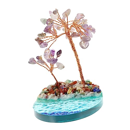 Warmhm Sprühinsel Am Meer Mikrolandschaftsdekor Am Meer Feng-Shui-Baum Bonsai-Ornament Kristallsteine Baum Desktop-mikrolandschaftsdekor Terrarium-Statue Harz Violett Strand von Warmhm