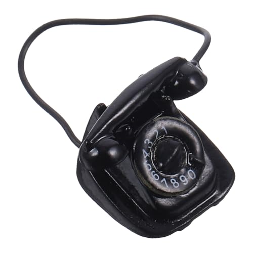 Warmhm puppenhaus Telefon Puppenhände mit Wählscheibe Miniaturen -Telefon für kinderspielzeug swor Telefon-Statue Retro-Miniaturtelefon Metall Black von Warmhm