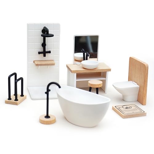 Washranp 1 12 Maßstab Puppenhaus Möbel, Puppenhaus Waschbecken iniature Dusche Badewanne WC Waschbecken Set Möbel Zubehör Geschenk für Jungen Mädchen 8pcs von Washranp