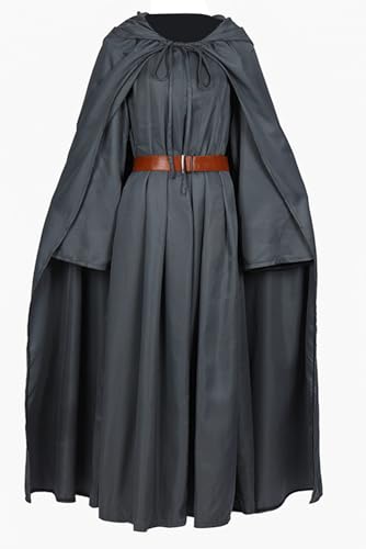 Waslary Gandalf Cosplay Kostüm Erwachsene Grau Zauberer Kostüm Graue Kleid Umhang und Gürtel Herren Halloween Kostüm von Waslary