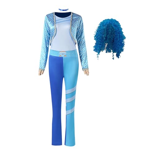 Waslary Prinzessin Halloween Kostüm Damen Chloe Cosplay Kostüm mit Blauer Perück und Kleidung Zubehör von Waslary