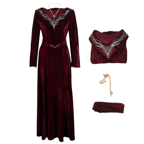 Waslary Rhaenyra Targaryen Cosplay Prinzessin Kleider Damen Mittelalterliche Kostüme Samtkleid Lang Rot V-Ausschnitt Partykleider Set von Waslary