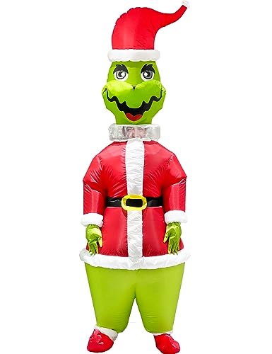 Watato Aufblasbares Kostüm für Erwachsene, grünes großes Monster, lustiges Weihnachtsmann-Outfit, Ganzkörper-Outfit, Halloween, Cosplay, Weihnachten, Partyanzug von Watato