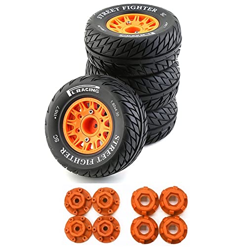 Watlsuz 4 St¨¹Cke 113 Mm 1/8 1/10 Kurzstrecken Truck Reifenrad mit 12 14 17 Mm Sechskant f¨¹r Slash Arrma SENTON VKAR RC Car,2 Orange von Watlsuz