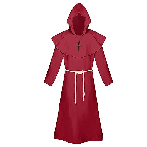 Watopi Robe Mönch Kostüm Herren mit Kapuze Mönchskutte Mönch Priester Kostüm Gewand Mittelalter Renaissance Robe Cosplay Halloween Kostüm Herren für Mottoparty Halloween Karneval von Watopi