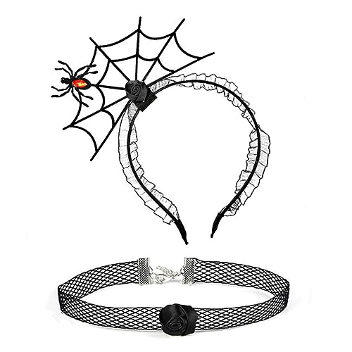 Watreketal Stirnband, Punk-Spinnennetz-Form, Haarband und Cosplay-Spitzen-Choker-Set, Halloween-Zubehör für Damen, Mädchen, Karneval, Partyzubehör von Watreketal