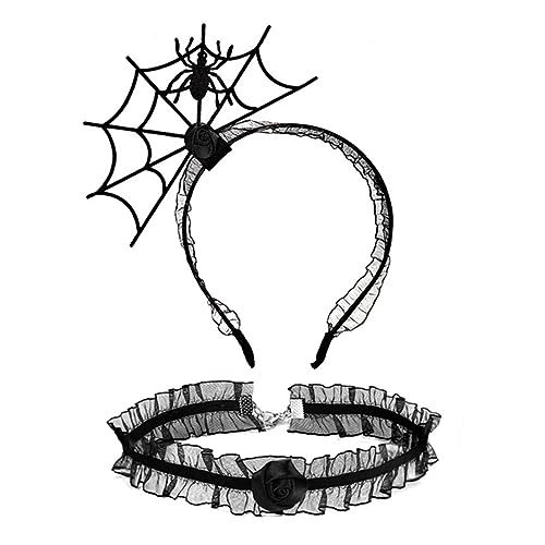 Watreketal Stirnband, Punk-Spinnennetz-Form, Haarband und Cosplay-Spitzen-Choker-Set, Halloween-Zubehör für Damen, Mädchen, Karneval, Partyzubehör von Watreketal