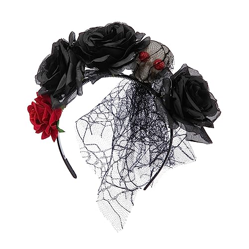 Watreketal Stirnband, bunte Blumenform, Stirnbänder mit Totenkopf, Halloween-Haarreifen mit Schleier für Damen, Mädchen, Karneval, Partyzubehör von Watreketal