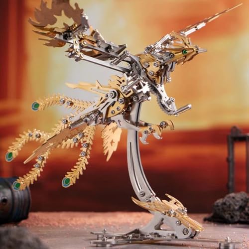 3D Metall puzzle für Erwachsene, Mechanischer Phönix-Modellbaukasten Hobby-Bausatz für Bastelfreunde, 3D-Puzzle für Flügelschlag-Spaß-Dynamic Wing Mastery (Gold) von Wauvmoss