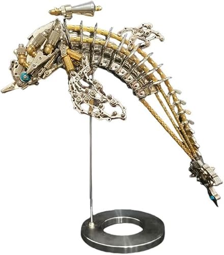 3D-Metallpuzzle für Erwachsene, Modellbausätze zum Bauen Ihres Steampunk-Delphins, bionische ozeanische Kreatur Steampunk Mechanische Puzzles Montagesätze mit Sockel (Silber) von Wauvmoss