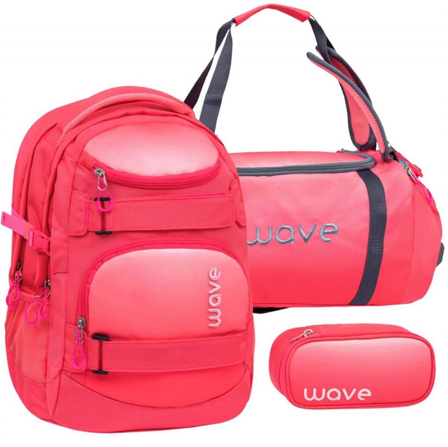 Wave Schulrucksack Set OMBRE CORAL PARADISE 3teilig mit Sporttasche und Schlamper von Wave