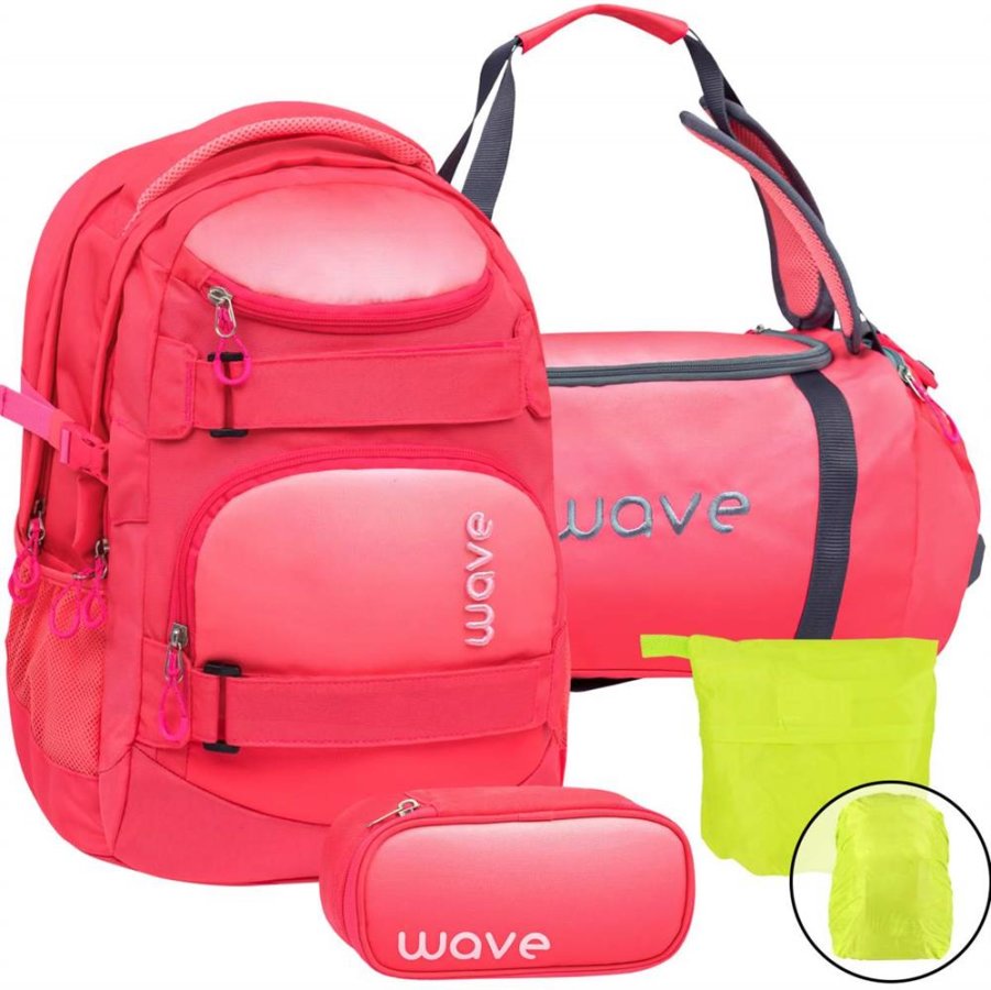 Wave Schulrucksack Set OMBRE CORAL PARADISE 4teilig mit Sporttasche Schlamper und Regenschutz von Wave