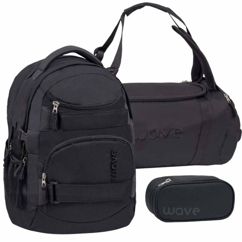 Wave Schulrucksack Set POSH BLACK 3teilig mit Sporttasche und Schlamper von Wave