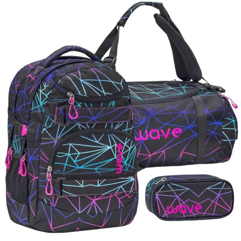 Wave Schulrucksack Set STRIPES PURPLE 3teilig mit Sporttasche und Schlamper von Wave