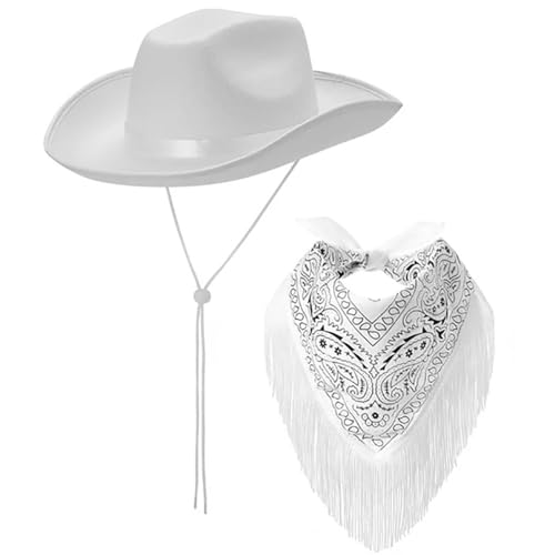 Cowboyhut, Bandana-Kostüm-Set mit Fransen für Damen, Herren, Musikfestival, Kostüm, Junggesellinnenabschied, 2 Stück von Wayfadacc