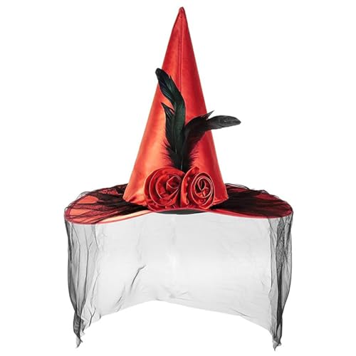 Hexenhut für Erwachsene mit schwarzer Tüllapplikation, Maskeraden, Zaubererhut, Cosplay, Kostüm, Halloween-Partykleid von Wayfadacc