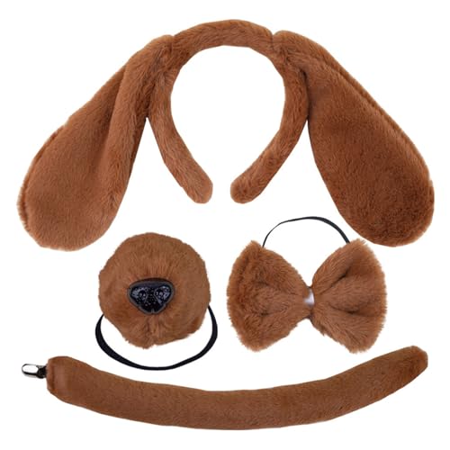 Tierohr-Stirnband für Kinder, gepunkteter Hund, Stirnband/Fliege/Schwanz, Bühnenanzug für Kinder, Halloween, Cosplay, Party, Kostüm-Set von Wayfadacc