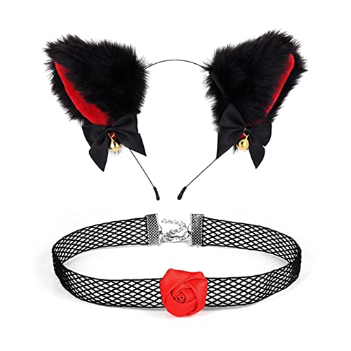 Wayfadacc Haarreif und Spitzen-Choker-Halsbekleidungs-Set, Schleife, Glocken, Kopfbedeckung für Frauen und Mädchen, Halloween, Cosplay-Kostüme von Wayfadacc