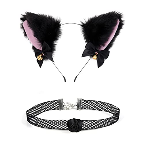 Wayfadacc Haarreif und Spitzen-Choker-Halsbekleidungs-Set, Schleife, Glocken, Kopfbedeckung für Frauen und Mädchen, Halloween, Cosplay-Kostüme von Wayfadacc