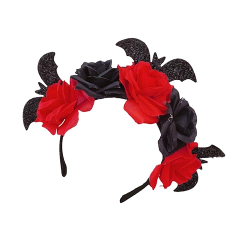 Wayfadacc Halloween Fledermaus Rose Stirnband für Festival Hexenkostüm Requisiten Bühnenauftritte Hairhoop Erwachsene Punk Blume Kopfschmuck von Wayfadacc