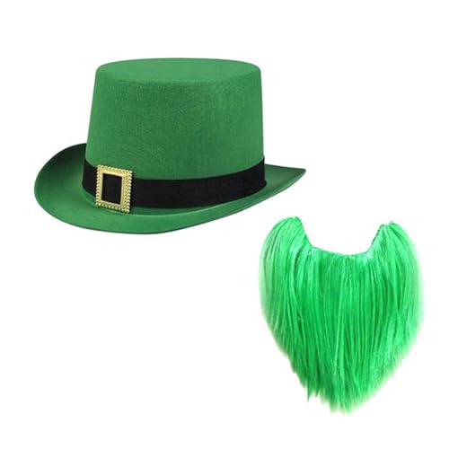 Wayfadacc Patrick's Day Grüner Koboldbart Hut Set Festliches Accessoire für Feiern von Wayfadacc