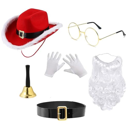 Wayfadacc Weihnachtsmann-Anzug, Nikolausmütze mit Brille und Handschuhen, Set für Weihnachten, Foto-Requisiten für Verkleidungen, Party-Zubehör von Wayfadacc