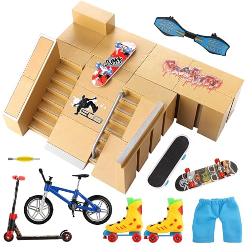 Waysroma Finger Skateboard Rampe 14PCS Skatepark Kit Mini Finger Skateboards mit Rampen und Zubehör Set Fingerboards Skate Park Griffbretter Ultimative Parks Fingerspitzenbewegung für Kinder von Waysroma