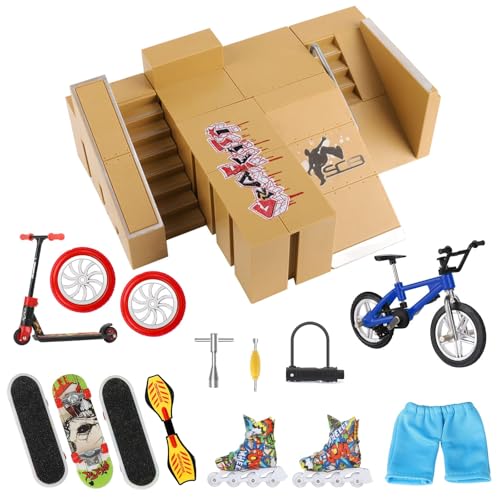 Waysroma Finger Skateboard Rampe 17PCS Skatepark Kit Mini Finger Skateboards mit Rampen und Zubehör Set Griffbretter Ultimative Parks Fingerboards Skate Park Fingerspitzenbewegung für Kinder von Waysroma