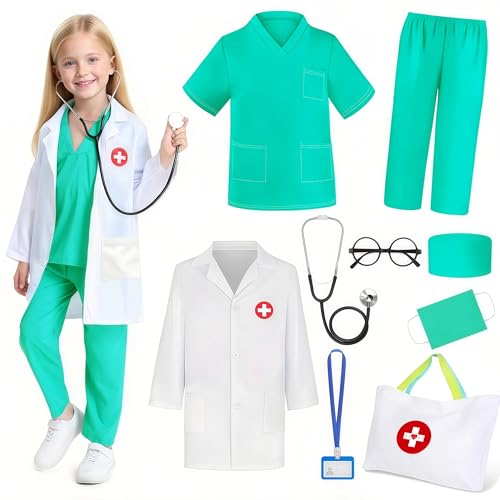 Wbesty Arzt Kostüm für Kinder 9PC Jungen Mädchen Arzt Rolle spielen Outfit mit Tasche Kinder Scrubs Dress Up für Halloween Pretend Play Wbesty Arzt Kostüm für Kinder 9PC Jungen Mädchen Arzt Rolle spielen Outfit mit Tasche Kinder Scrubs Dress Up für Halloween Pretend Play von Wbesty