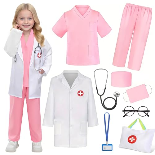 Wbesty Arzt Kostüm für Kinder 9PC Jungen Mädchen Arzt Rolle spielen Outfit mit Tasche Kinder Scrubs Dress Up für Halloween Pretend Play Wbesty Arzt Kostüm für Kinder 9PC Jungen Mädchen Arzt Rolle spielen Outfit mit Tasche Kinder Scrubs Dress Up für Halloween Pretend Play von Wbesty