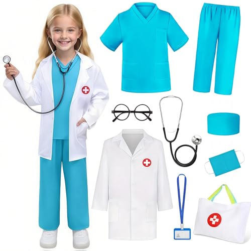 Wbesty Arzt Kostüm für Kinder 9PC Jungen Mädchen Arzt Rolle spielen Outfit mit Tasche Kinder Scrubs Dress Up für Halloween Pretend Play Wbesty Arzt Kostüm für Kinder 9PC Jungen Mädchen Arzt Rolle spielen Outfit mit Tasche Kinder Scrubs Dress Up für Halloween Pretend Play von Wbesty