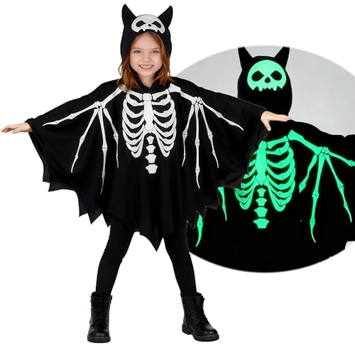 Wbesty Kinder Skelett Kostüm Glühen im Dunkeln Junge Mädchen Halloween Gruselige Skelett Umhang Poncho mit Kapuze 4-5Y Wbesty Kinder Skelett Kostüm Glühen im Dunkeln Junge Mädchen Halloween Gruselige Skelett Umhang Poncho mit Kapuze 4-5Y von Wbesty