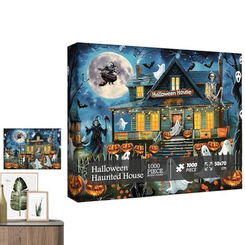 2024 Geisterstadt-Puzzle | Halloween-Puzzle | 1000-teiliges Halloween-Puzzle | Anspruchsvolles Puzzle-Brettspiel | Dickes Puzzle mit enger Passform | Kompaktes Halloween-Puzzle für Kinder und Erwachse von Wcybym