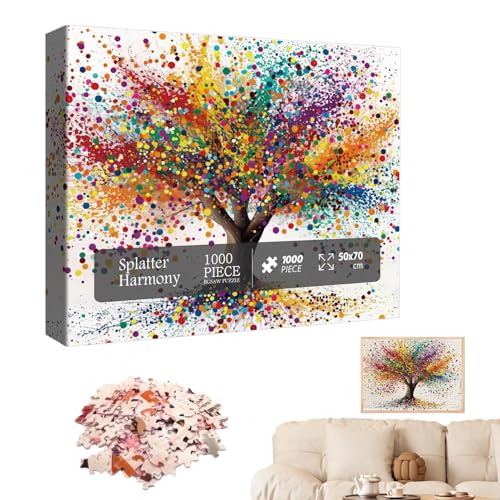 Baum-Themen-Puzzle | 1000-teiliges buntes Puzzle | 27,6 x 19,7 Zoll anspruchsvolles Kunstpuzzle | Abstraktes Puzzle | Vielseitiges Baumpuzzle, perfekt für den Familienzusammenhalt und die kognitive E von Wcybym