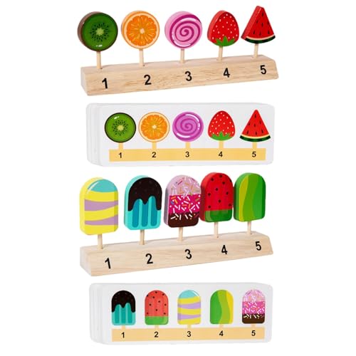 Ice Cream -Puzzle -Spielzeug, das Spiel des Spiels am Stiel -Matching -Spiel, poliertes Lernwerkzeug, sicheres Spielzeug, Holzkonstruktion, farbenfroh, 8,54x1.57x3,54 Zoll, perfekt für Kindergebr von Wcybym